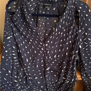 Trouve Navy Blue and White Patterned Blouse